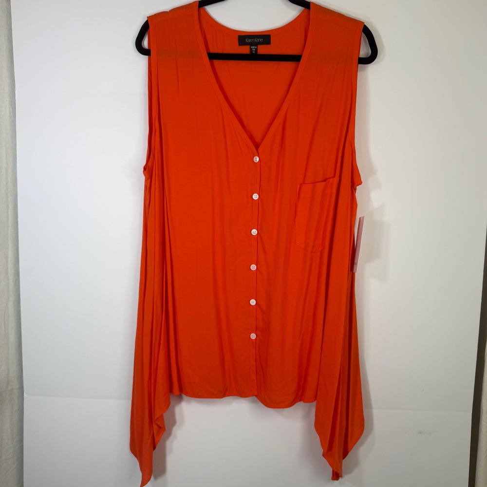 Karen Kane Womens Art and Soul Orange Contrast Tank Top Sharkbite Hem 3X NWT $94